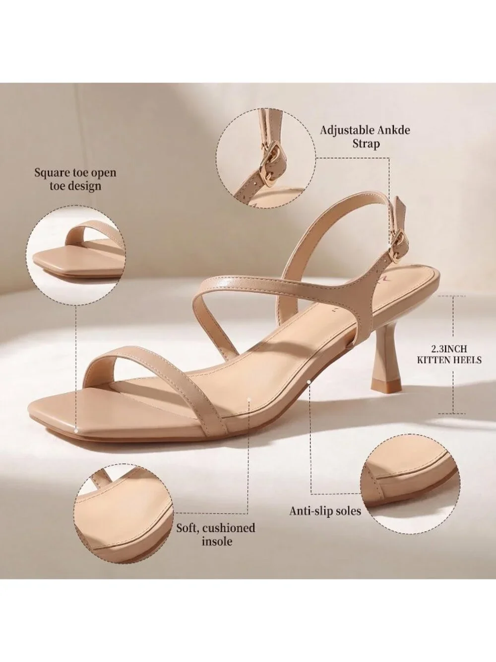 Women's Nude Adjustable Ankle Strap with Comfort and Elegant Heels Sandals